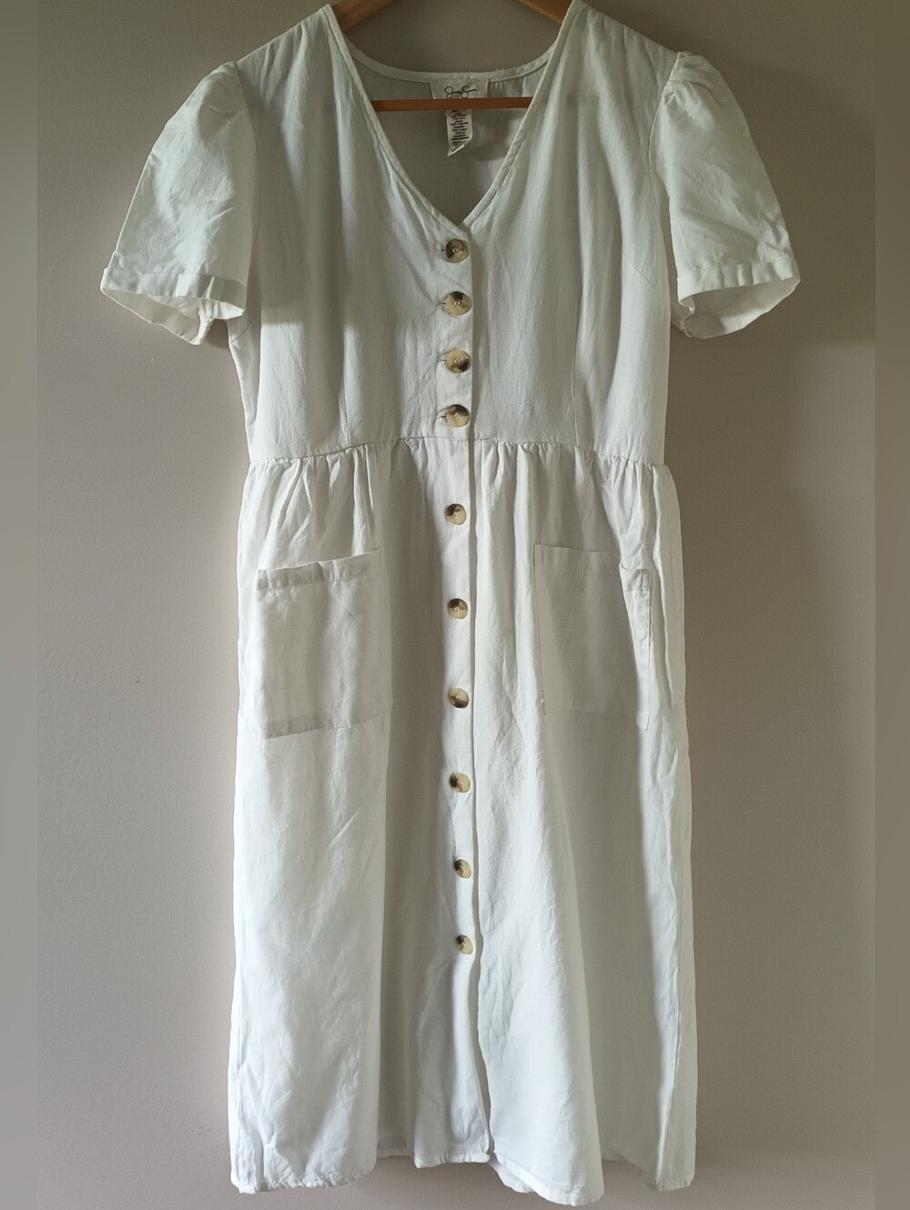 Jessica Simpson White Button-Front Cotton/linen Midi Dress